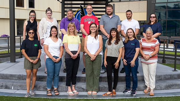 Participants in the Rock County Externship program in Blackhawk's courtyard